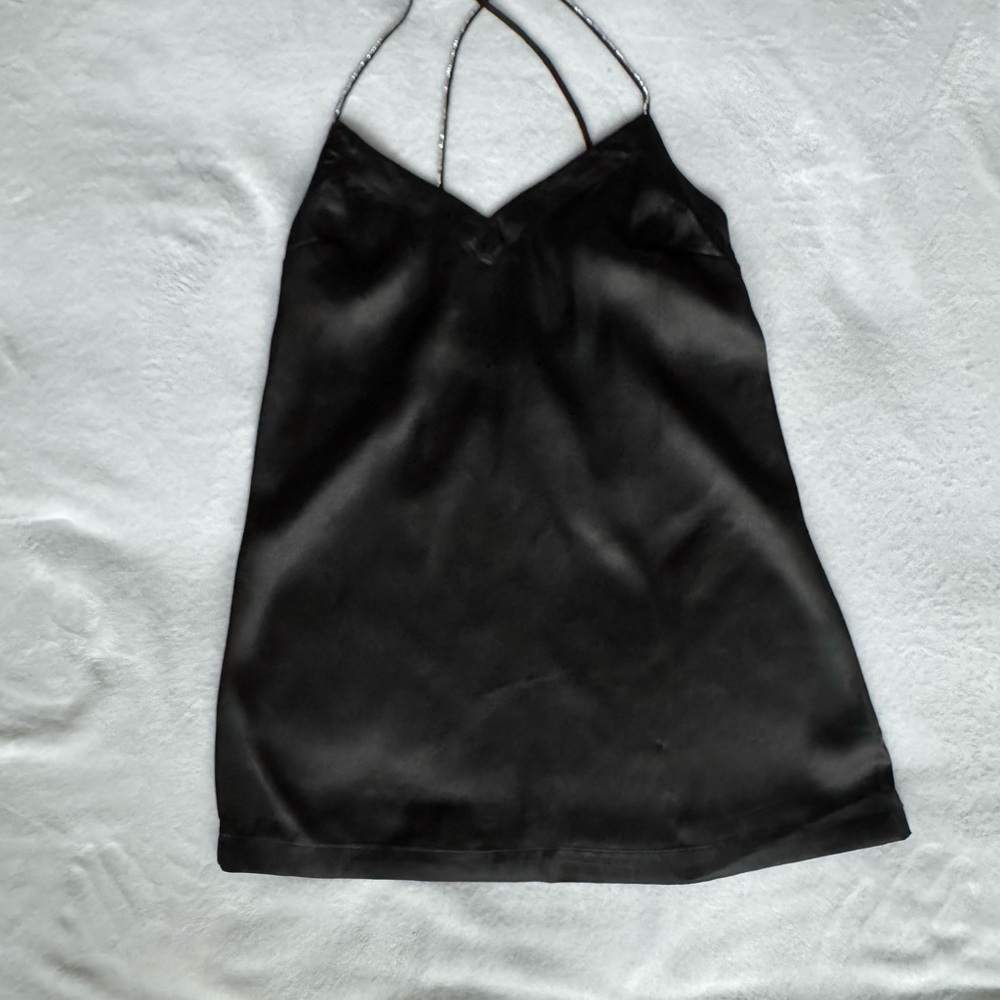 Free People - Intimately Darling Mini Slip Dress Black Satin Rhinestone